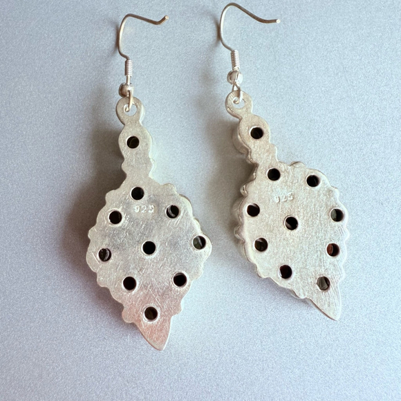 Multi Color Gemstones Sterling Silver Rhombus Boho Dangle Earrings, Neck… - Picture 11 of 12